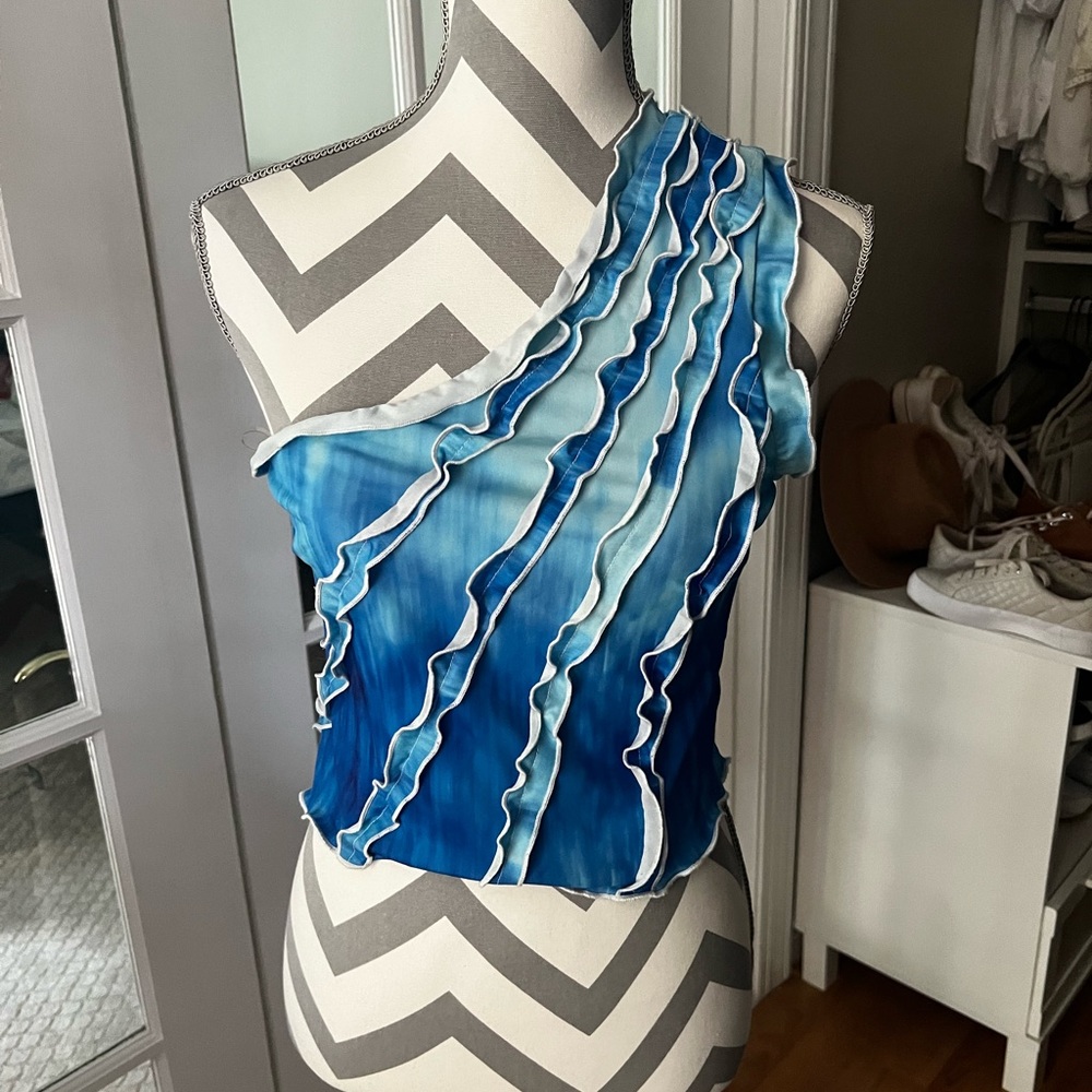 Tiger Mist Blue One Shoulder Top